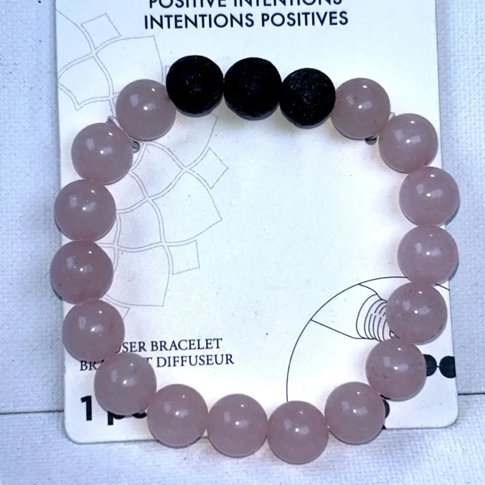 NWT Genuine Rose Quartz Gemstone Bead Aromatherapy Bracelet Positive Intentions